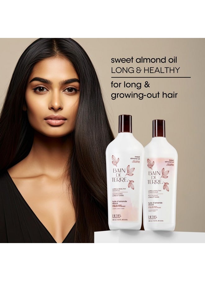 Bain de Terre Sweet Almond Oil Long & Healthy Shampoo, Strength & Protection for Weak, Damaged Hair, with Argan & Monoi Oils, Paraben-Free, Color-Safe, Vegan, 13.5 Fl Oz