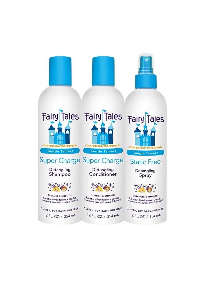 Fairy Tales Tangle Tamer Detangling Shampoo and Conditioner for Kids plus Detangling Spray - Ultra Moisturizing and Anti Frizz Protection - Paraben Free, Sulfate Free - 12 Oz Each Bottle - 3 pack