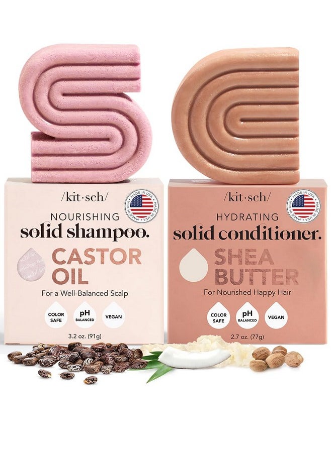 Kitsch Castor Oil Shampoo Bar & Shea Butter Conditioner Bar for Hair Growth & Hydration | Vegan & All Natural Solid Bar | Hydrating & Moisturizing Bar