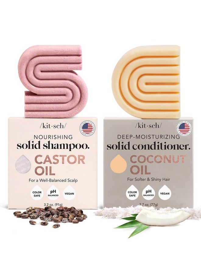 Kitsch Castor Oil Shampoo Bar & Coconut Oil Deep-Moisturizing Conditioner Bar - Hydrating for Dull & Dry Hair, Strengthen & Restore Damage Hair, 2pc Set