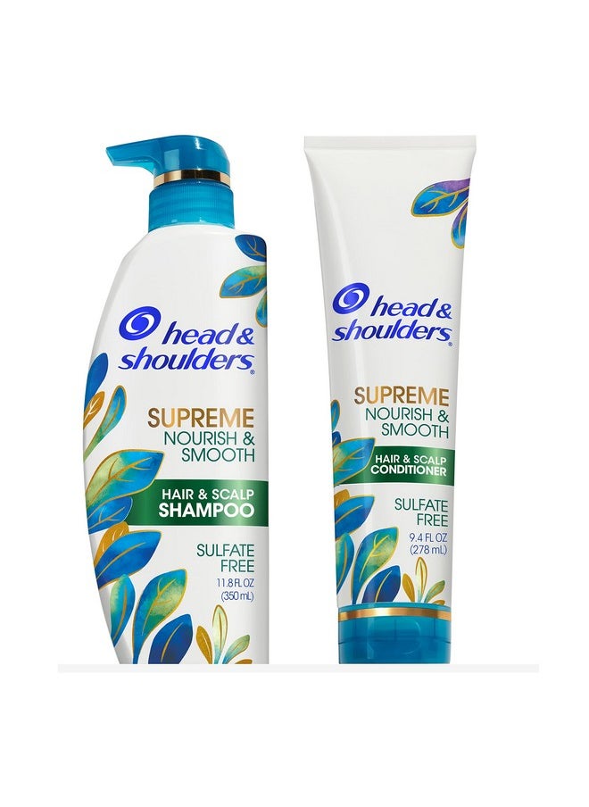 Head & Shoulders Supreme Anti Dandruff Shampoo and Conditioner Set, Sulfate Free, Argan & Jojoba Oil, For Dry Scalp, Nourishes & Smooths, Safe for Color Treated Hair, 11.8 & 9.4 Fl Oz