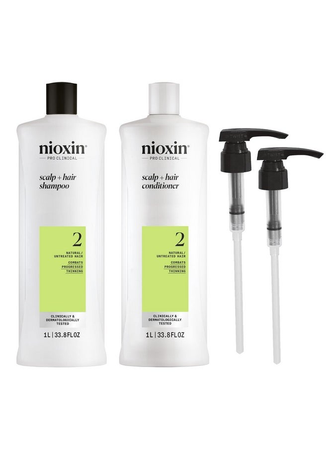 Nioxin System 2 Shampoo & Conditioner Prepack, Natural Treated Hair with Progressed Thinning, Pumps Included, 33.8 fl oz (Packaging May Vary)