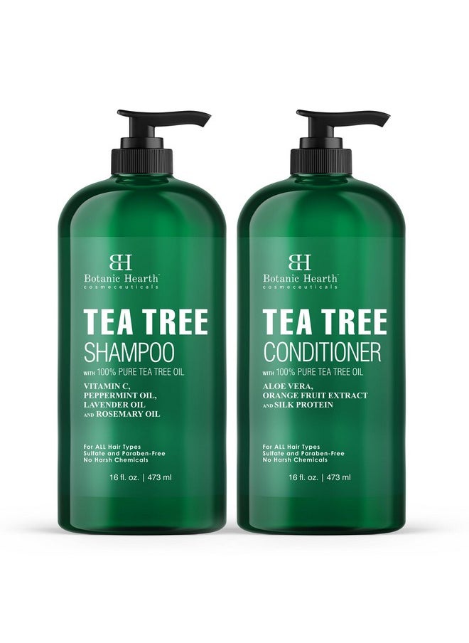 Botanic Hearth Shampoo and Conditioner Set - with 100% Pure Tea Tree Oil, for Itchy and Dry Scalp, Sulfate/Paraben Free - for Men and Women - 16 fl oz each