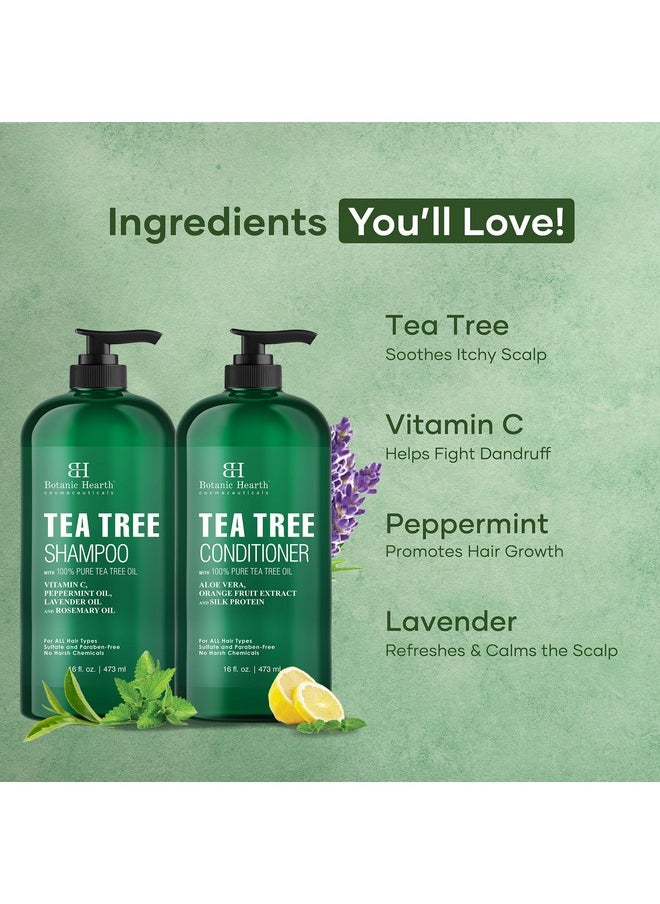 Botanic Hearth Shampoo and Conditioner Set - with 100% Pure Tea Tree Oil, for Itchy and Dry Scalp, Sulfate/Paraben Free - for Men and Women - 16 fl oz each
