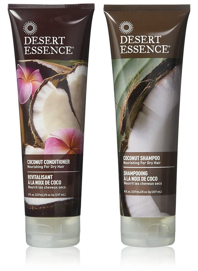 Desert Essence Coconut Shampoo & Conditioner Bundle - 8 Fl Ounce - Nourishing For Dry Hair - Delightful Scent - Refreshes Skin - Coconut Oil
