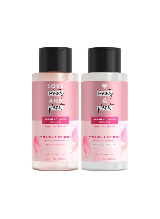 Love Beauty and Planet Shampoo & Conditioner Murumuru Butter & Rose 2 Count for Color-Treated Hair Shampoo and Conditioner Silicone Free, Paraben Free and Vegan 13.5 oz
