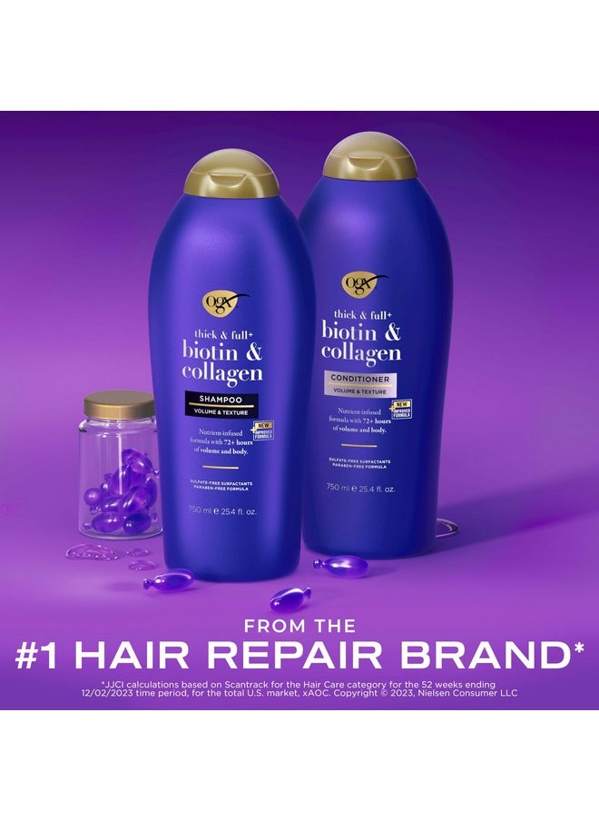 OGX Thick & Full + Biotin & Collagen Extra Strength Volumizing Shampoo + Conditioner with Vitamin B7 & Hydrolyzed Wheat Protein for Fine Hair, 25.4 oz Pack of 2