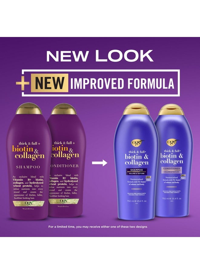 OGX Thick & Full + Biotin & Collagen Extra Strength Volumizing Shampoo + Conditioner with Vitamin B7 & Hydrolyzed Wheat Protein for Fine Hair, 25.4 oz Pack of 2