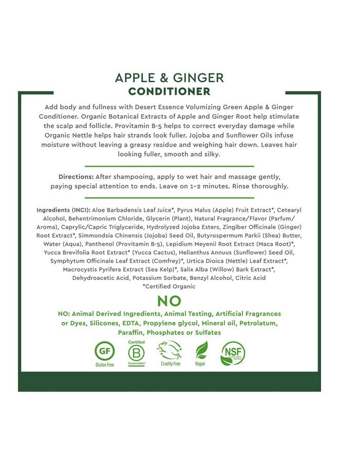 Desert Essence Green Apple & Ginger Shampoo & Conditioner Bundle - 8 Fl Ounce - Volume For Fine Hair - Natural - Deep Moisturizing - Antioxidants - Maca Root - Softer & Shinier - Smooth & Silky