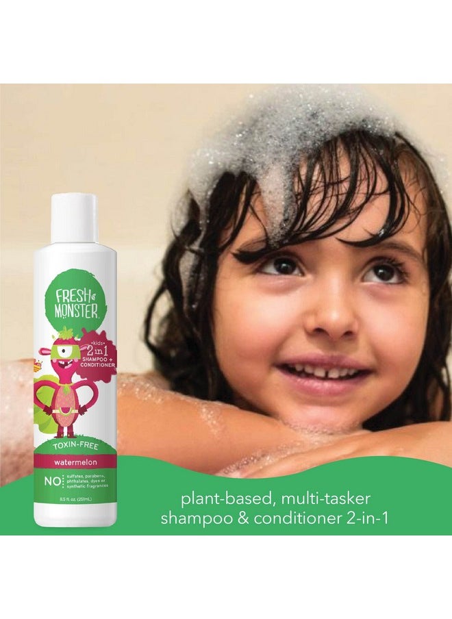 Fresh Monster 2-in-1 Kids Shampoo & Conditioner, Toxin-Free, Hypoallergenic, Tear-free Shampoo & Conditioner for Kids, Watermelon (2 Pack, 8.5oz/each)