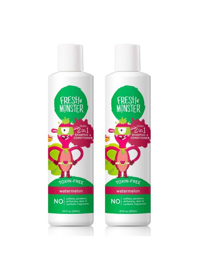 Fresh Monster 2-in-1 Kids Shampoo & Conditioner, Toxin-Free, Hypoallergenic, Tear-free Shampoo & Conditioner for Kids, Watermelon (2 Pack, 8.5oz/each)