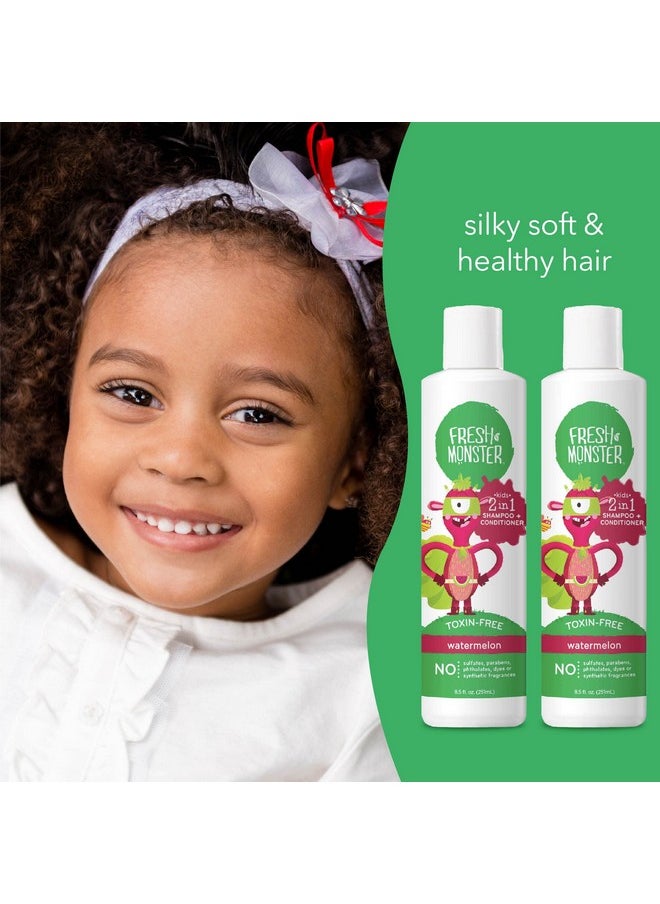 Fresh Monster 2-in-1 Kids Shampoo & Conditioner, Toxin-Free, Hypoallergenic, Tear-free Shampoo & Conditioner for Kids, Watermelon (2 Pack, 8.5oz/each)