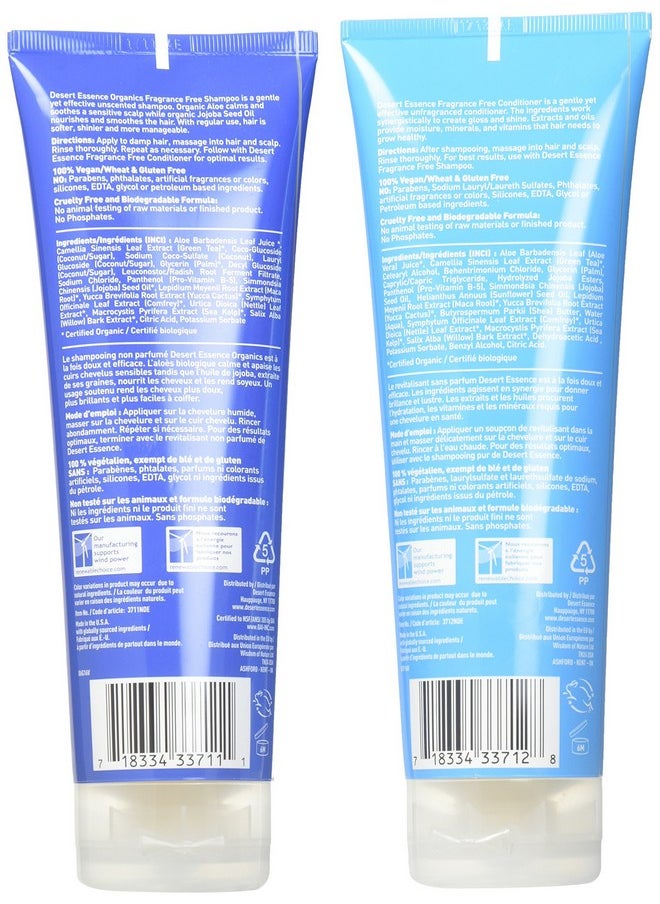 Desert Essence Fragrance Free Shampoo & Conditioner Bundle - 8 Fl Ounce - Pure - Vitamin B5 - Green Tea - Softer, Shinier & More Manageable - Aloe Vera - Unscented