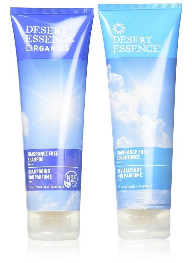 Desert Essence Fragrance Free Shampoo & Conditioner Bundle - 8 Fl Ounce - Pure - Vitamin B5 - Green Tea - Softer, Shinier & More Manageable - Aloe Vera - Unscented