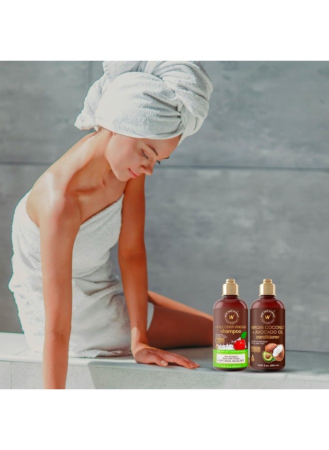 WOW Skin Science Apple Cider Vinegar Shampoo & Conditioner Set with Coconut & Avocado Oil - Men and Women Gentle Shampoo Set - Hair Growth Shampoo for Thinning Hair & Loss - Sulfate & Paraben Free