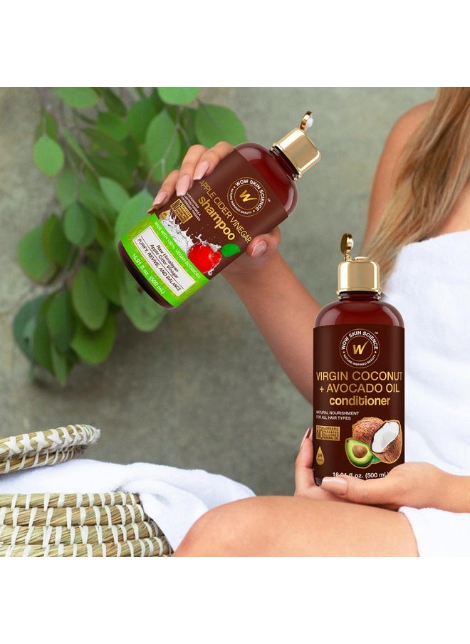 WOW Skin Science Apple Cider Vinegar Shampoo & Conditioner Set with Coconut & Avocado Oil - Men and Women Gentle Shampoo Set - Hair Growth Shampoo for Thinning Hair & Loss - Sulfate & Paraben Free