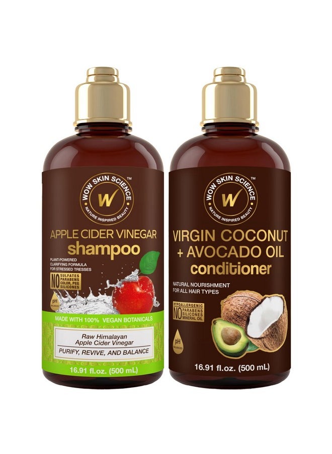 WOW Skin Science Apple Cider Vinegar Shampoo & Conditioner Set with Coconut & Avocado Oil - Men and Women Gentle Shampoo Set - Hair Growth Shampoo for Thinning Hair & Loss - Sulfate & Paraben Free