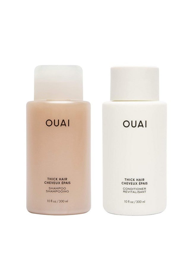 OUAI Thick Shampoo and Conditioner Set - Sulfate Free Shampoo and Conditioner for Thick Hair - Made with Keratin, Marshmallow Root, Shea Butter & Avocado Oil - Free of Parabens & Phthalates (10 Fl Oz)