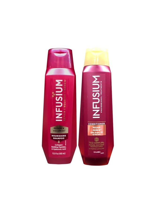 Infusium Professional Treatments Haircare - Repair & Renew With Argan Oil & Keratin - Shampoo & Conditioner Set - Net Wt. 13.5 FL OZ (400 mL) Per Bottle - One Set
