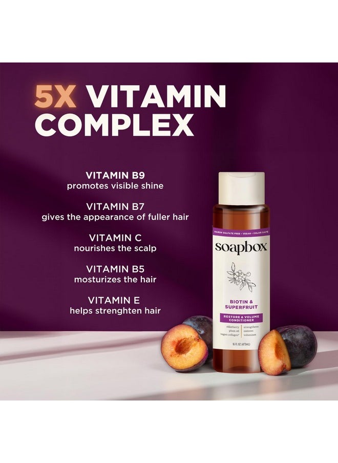 Soapbox Biotin & Superfruit Shampoo & Conditioner Set with Vegan Collagen, Aloe and Shea Butter, Pack of 2 Sulfate Free, Paraben Free, Silicone Free, Color Safe and Vegan Hair Products, 16 Ounces Each