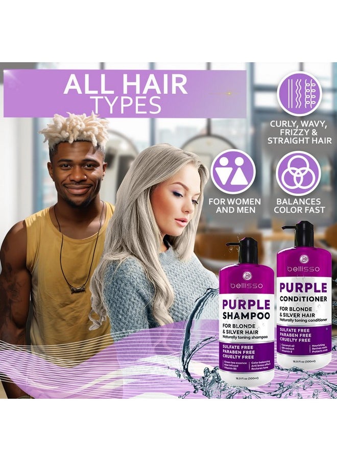 Purple Shampoo and Conditioner Set for Platinum Blonde, Silver, Light, Bleached and Grey Hair - Sulfate and Paraben Free Professional Salon Grade Toner (2 x 16.9 fl oz) - for Women and Men