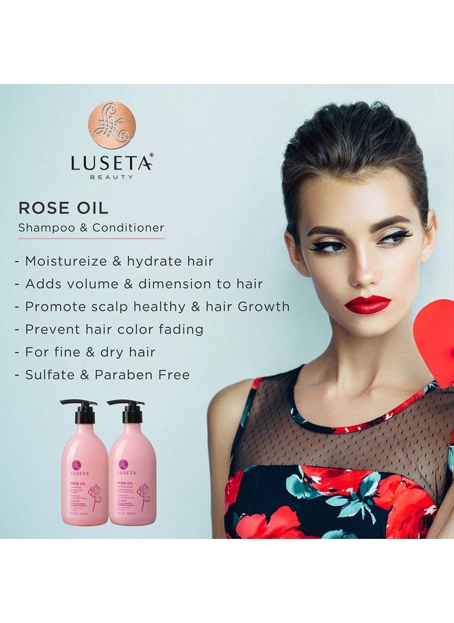 Luseta Rose Oil Shampoo and Conditioner for Volumizing & Hydrating - Color safe, gluten-free, sulfate-free, paraben-free, cruelty free and Vegan