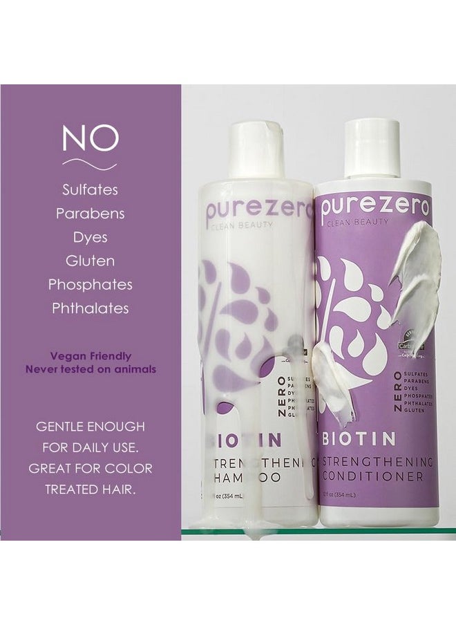 Purezero Biotin Shampoo & Conditioner set - Anti Thinning Formula - Volumizing, Thicker, Fuller Hair - Zero Sulfates, Parabens, Dyes, Gluten - 100% Vegan & Cruelty Free - Great For Color Treated Hair