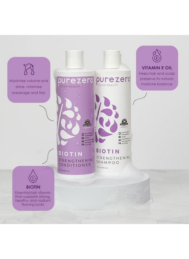 Purezero Biotin Shampoo & Conditioner set - Anti Thinning Formula - Volumizing, Thicker, Fuller Hair - Zero Sulfates, Parabens, Dyes, Gluten - 100% Vegan & Cruelty Free - Great For Color Treated Hair