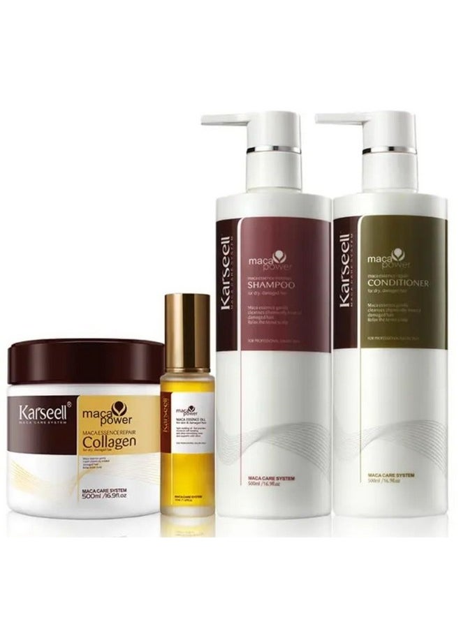 Karseell Hair Repair Set with Shampoo, Conditioner, and Maca Collagen Mask Plus Argan Oil for Dry Damaged Hair (52.39 fl oz), Multipack