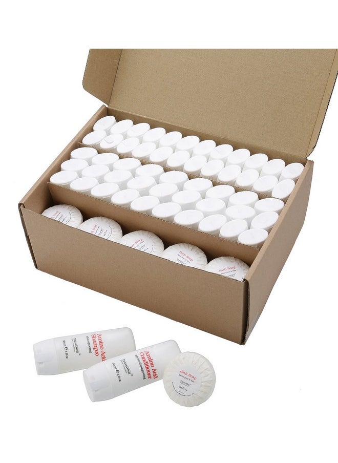 TRAVELWELL Hotel Amenities 30ml Shampoo (25 Bottles) + Conditioner (25 Bottles) + Mini Soap Bars (25 Bars, 28g) | Travel Size Toiletry Set