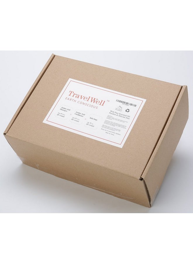 TRAVELWELL Hotel Amenities 30ml Shampoo (25 Bottles) + Conditioner (25 Bottles) + Mini Soap Bars (25 Bars, 28g) | Travel Size Toiletry Set