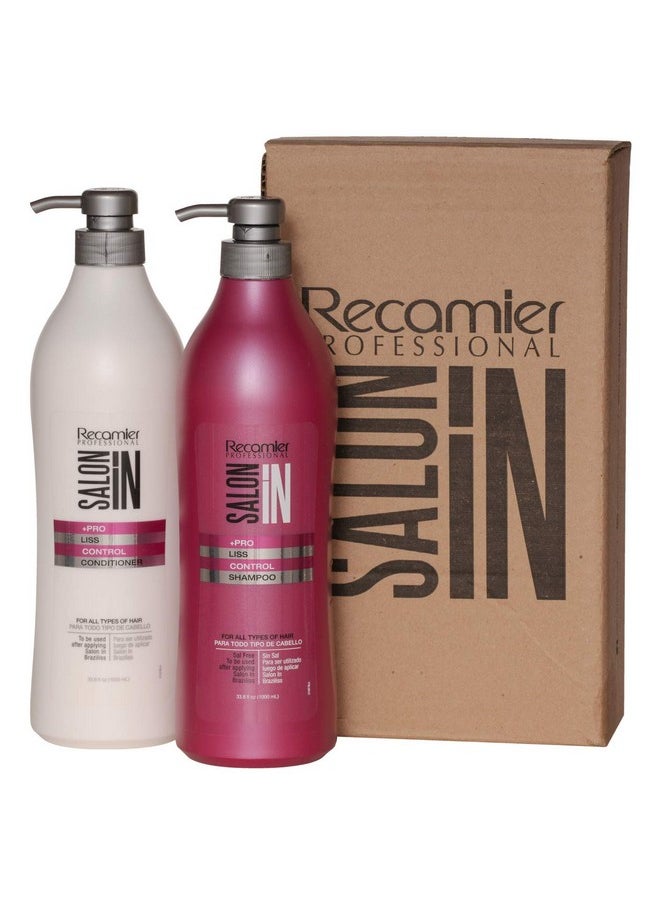 RECAMIER Anti Frizz Shampoo Liss Conditioner Detangler Set | Champu y Acondicionador Pack 33.3 OZ