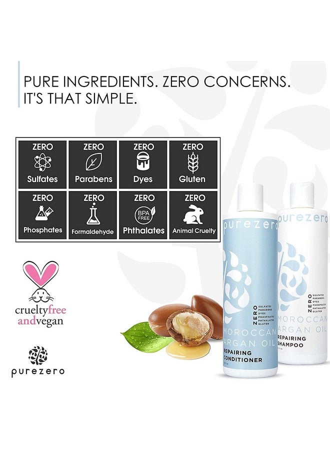 Purezero Moroccan Argan Oil Shampoo & Conditioner set - Repair Damaged Hair - Fight Dandruff & Frizz - Zero Sulfates, Parabens, Dyes, Gluten - Vegan & Cruelty Free (20 FL Oz (Pack of 2))