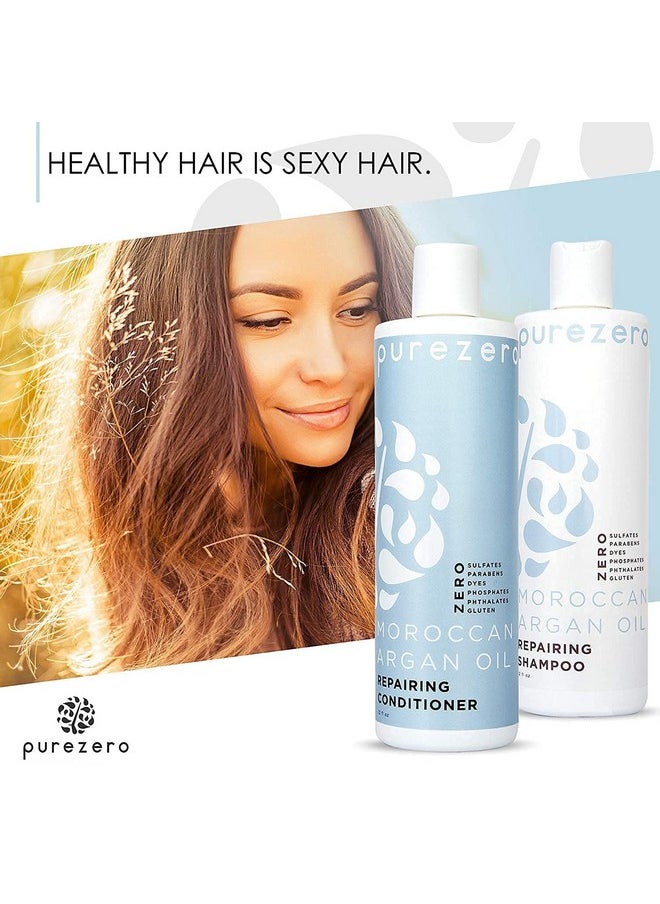 Purezero Moroccan Argan Oil Shampoo & Conditioner set - Repair Damaged Hair - Fight Dandruff & Frizz - Zero Sulfates, Parabens, Dyes, Gluten - Vegan & Cruelty Free (20 FL Oz (Pack of 2))
