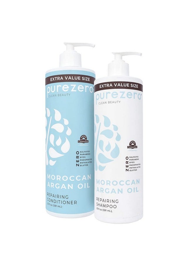 Purezero Moroccan Argan Oil Shampoo & Conditioner set - Repair Damaged Hair - Fight Dandruff & Frizz - Zero Sulfates, Parabens, Dyes, Gluten - Vegan & Cruelty Free (20 FL Oz (Pack of 2))