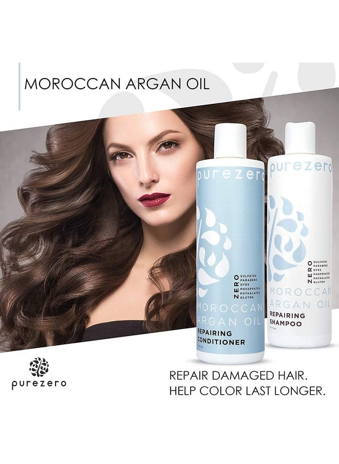 Purezero Moroccan Argan Oil Shampoo & Conditioner set - Repair Damaged Hair - Fight Dandruff & Frizz - Zero Sulfates, Parabens, Dyes, Gluten - Vegan & Cruelty Free (20 FL Oz (Pack of 2))