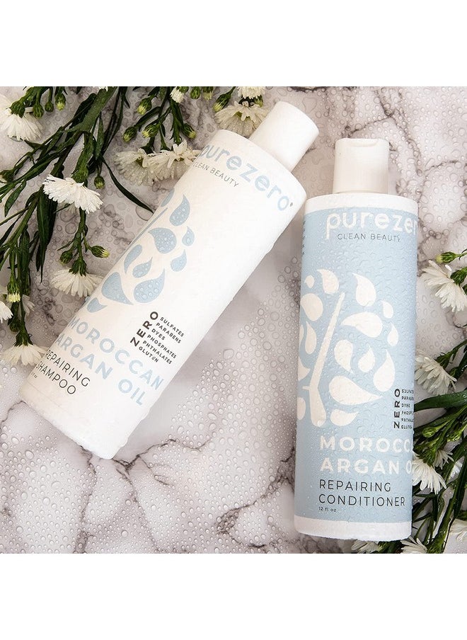 Purezero Moroccan Argan Oil Shampoo & Conditioner set - Repair Damaged Hair - Fight Dandruff & Frizz - Zero Sulfates, Parabens, Dyes, Gluten - Vegan & Cruelty Free (20 FL Oz (Pack of 2))