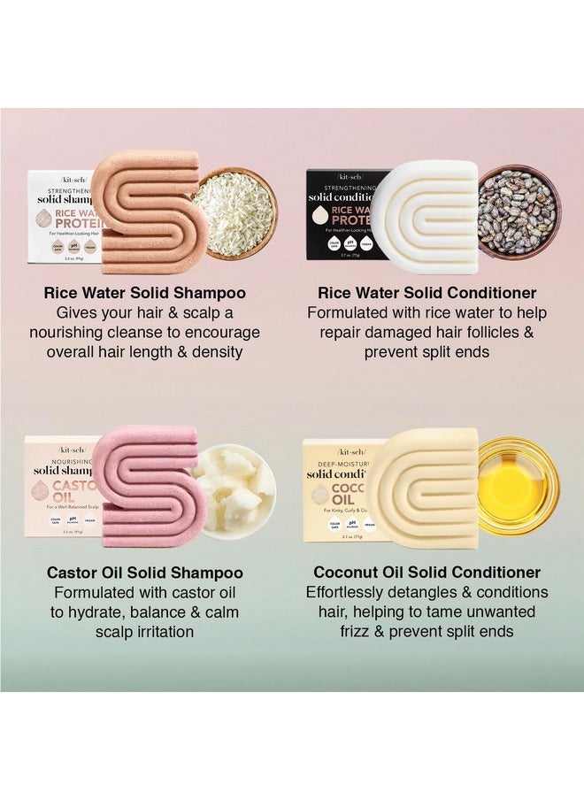 Kitsch 4pc Sampler Solid Shampoo and Conditioner Bar Set - Rice Bar Shampoo and Conditioner Bar, Growth, Castor Oil Shampoo Bar & Coconut Oil Deep-Moisturizing Hair Conditioner Bar, Zero Waste