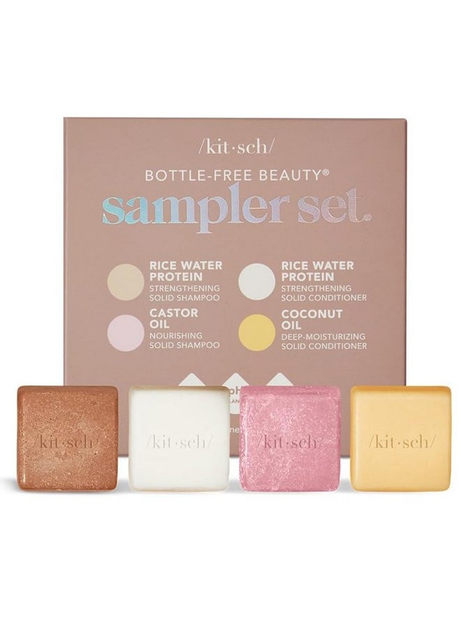 Kitsch 4pc Sampler Solid Shampoo and Conditioner Bar Set - Rice Bar Shampoo and Conditioner Bar, Growth, Castor Oil Shampoo Bar & Coconut Oil Deep-Moisturizing Hair Conditioner Bar, Zero Waste
