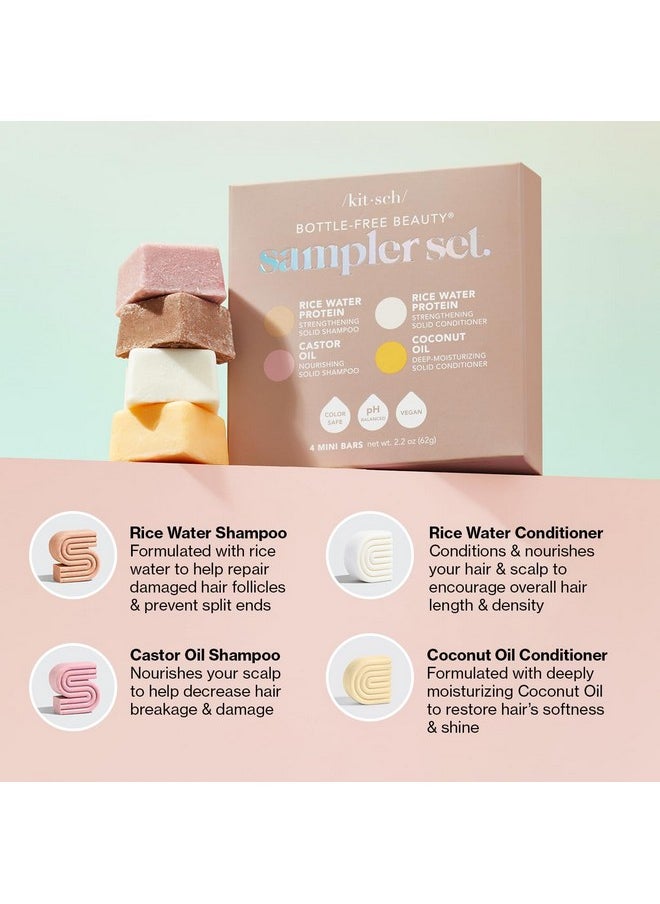 Kitsch 4pc Sampler Solid Shampoo and Conditioner Bar Set - Rice Bar Shampoo and Conditioner Bar, Growth, Castor Oil Shampoo Bar & Coconut Oil Deep-Moisturizing Hair Conditioner Bar, Zero Waste