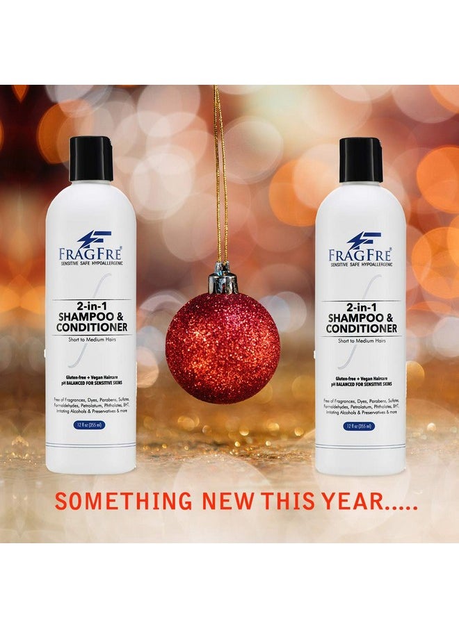 FRAGFRE 2 in 1 Shampoo and Conditioner 12 oz - Fragrance Free Conditioning Shampoo for Short to Medium Hairs - Color Safe Wash and Go - Sulfate Free Cleansing Conditioner for Sensitive Scalps (1 Pack)
