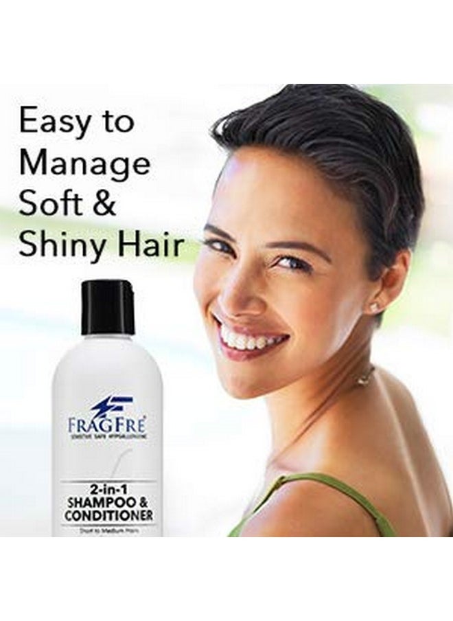FRAGFRE 2 in 1 Shampoo and Conditioner 12 oz - Fragrance Free Conditioning Shampoo for Short to Medium Hairs - Color Safe Wash and Go - Sulfate Free Cleansing Conditioner for Sensitive Scalps (1 Pack)
