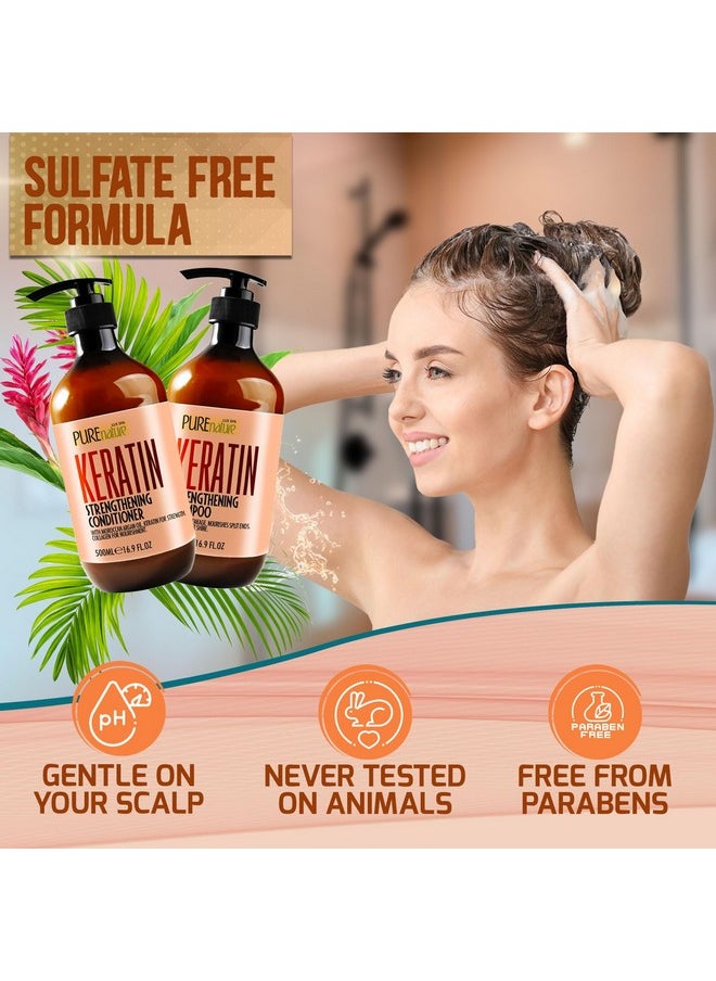 Keratin Shampoo and Conditioner Set - Sulfate and Paraben Free Treatment for Dry Hair - Anti Frizz, Collagen Enriched Formula for Curly or Damaged Hair - Safe for Men and Women with Color Treated Hair