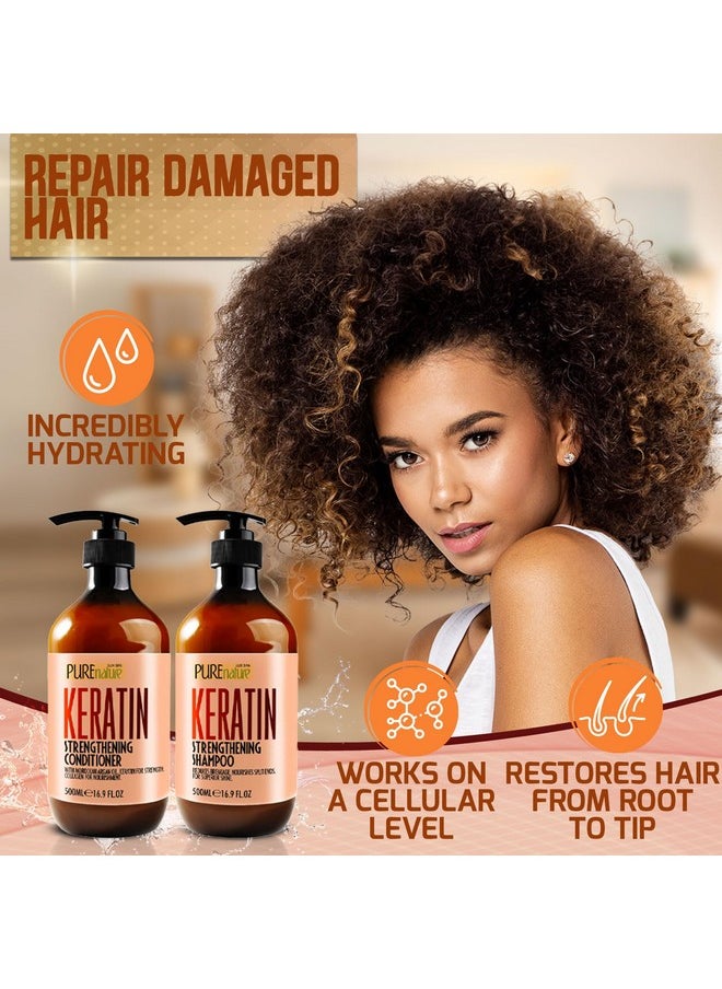 Keratin Shampoo and Conditioner Set - Sulfate and Paraben Free Treatment for Dry Hair - Anti Frizz, Collagen Enriched Formula for Curly or Damaged Hair - Safe for Men and Women with Color Treated Hair