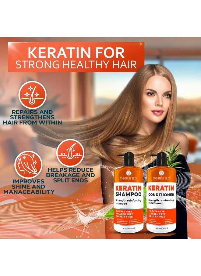 Keratin Shampoo and Conditioner Set - Sulfate Free and Paraben Free - Salon Thickening Treatment for Dry, Damaged, Curly, Frizzy, Straight or Color Treated Hair - Anti Frizz Formula for Women and Men