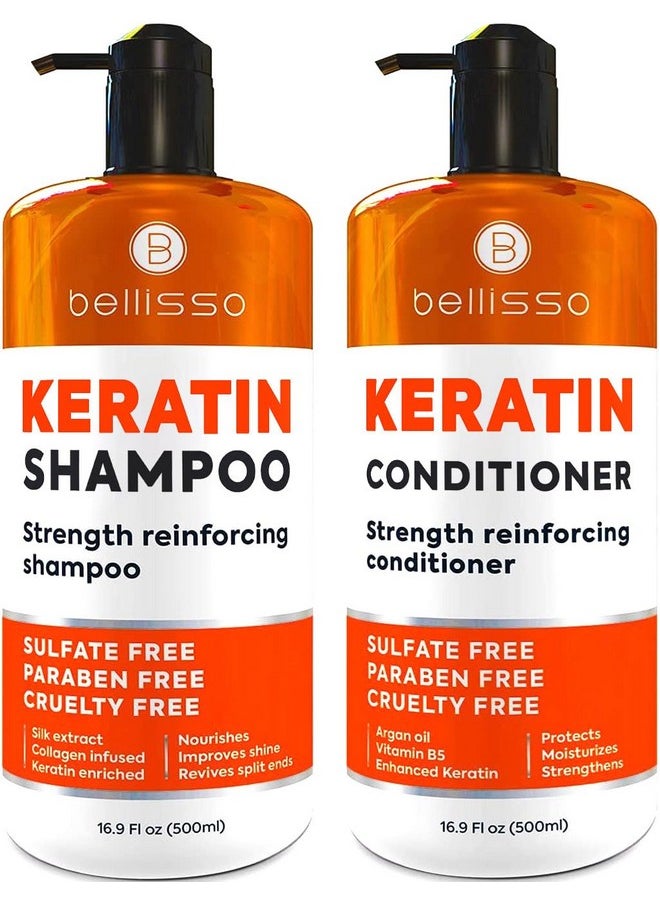 Keratin Shampoo and Conditioner Set - Sulfate Free and Paraben Free - Salon Thickening Treatment for Dry, Damaged, Curly, Frizzy, Straight or Color Treated Hair - Anti Frizz Formula for Women and Men