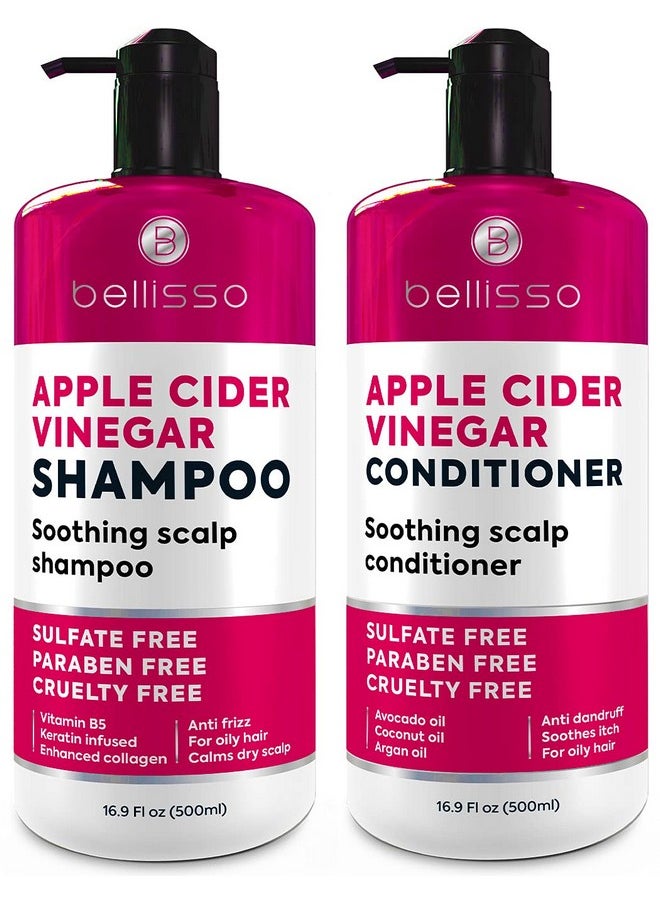 Apple Cider Vinegar Shampoo and Conditioner Set - Stop Flaky and Itchy Scalp - Sulfate Paraben Free Anti Dandruff Soothing Treatment for Dry, Oily and Damaged Hair - Intense Care for Women and Men
