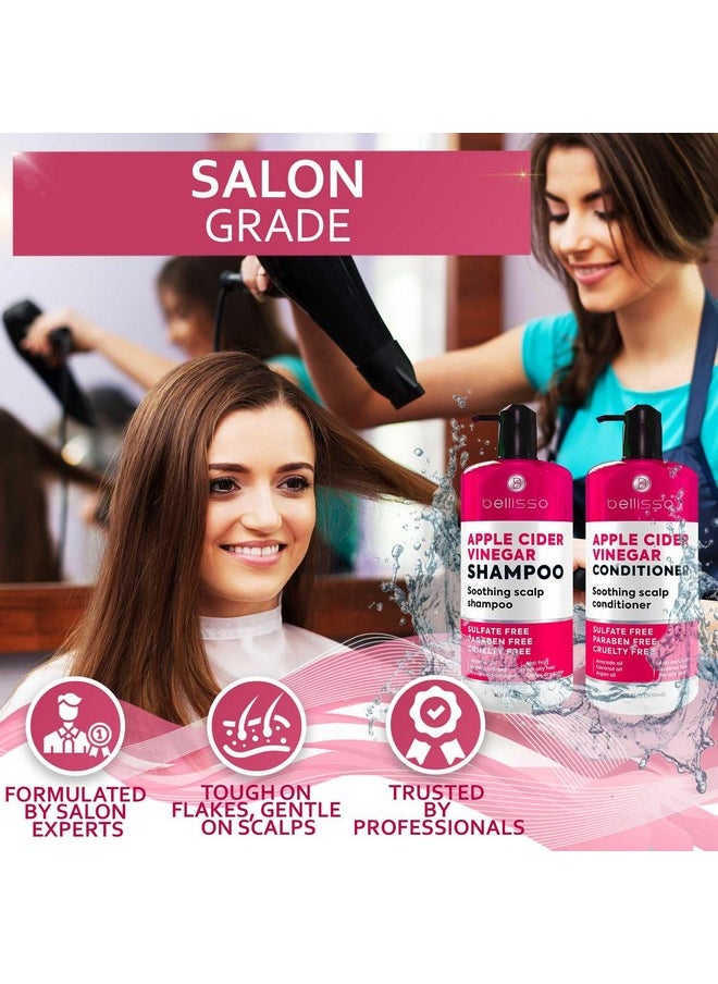 Apple Cider Vinegar Shampoo and Conditioner Set - Stop Flaky and Itchy Scalp - Sulfate Paraben Free Anti Dandruff Soothing Treatment for Dry, Oily and Damaged Hair - Intense Care for Women and Men