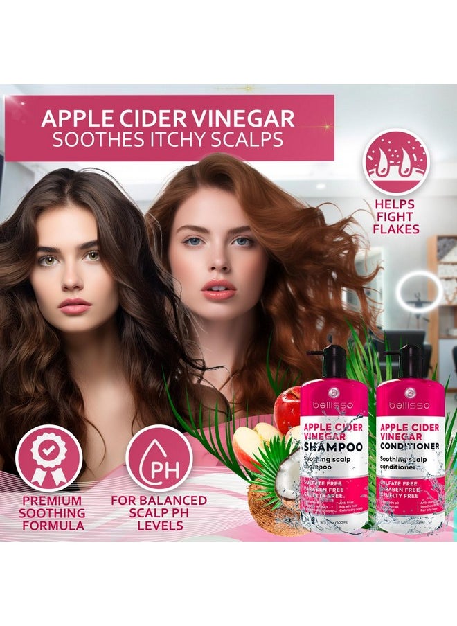 Apple Cider Vinegar Shampoo and Conditioner Set - Stop Flaky and Itchy Scalp - Sulfate Paraben Free Anti Dandruff Soothing Treatment for Dry, Oily and Damaged Hair - Intense Care for Women and Men