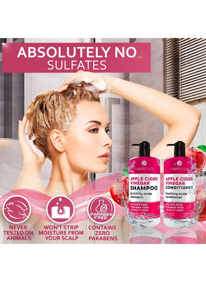 Apple Cider Vinegar Shampoo and Conditioner Set - Stop Flaky and Itchy Scalp - Sulfate Paraben Free Anti Dandruff Soothing Treatment for Dry, Oily and Damaged Hair - Intense Care for Women and Men
